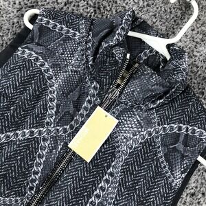 Michael Kors Vest Womens Medium Gray Quilted Animal Print Full Zip Insulated